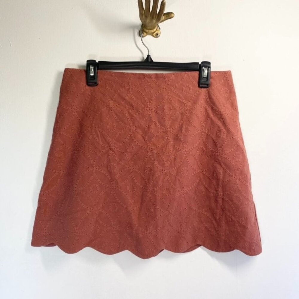 Altard State Rust Scalloped Hem Embroidered Skirt Size Large 100% Cotton
